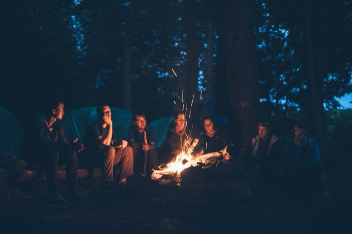 Campfire circle at night